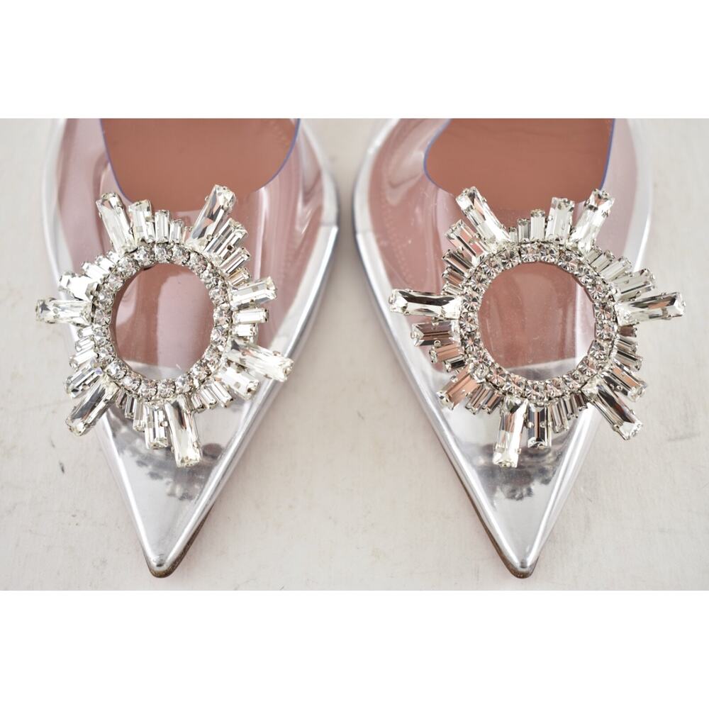 Amina Muaddi Begum Glass PVC Crystal Transparent Slingback Sandal Heel Pump 35.5 - Picture 14 of 16